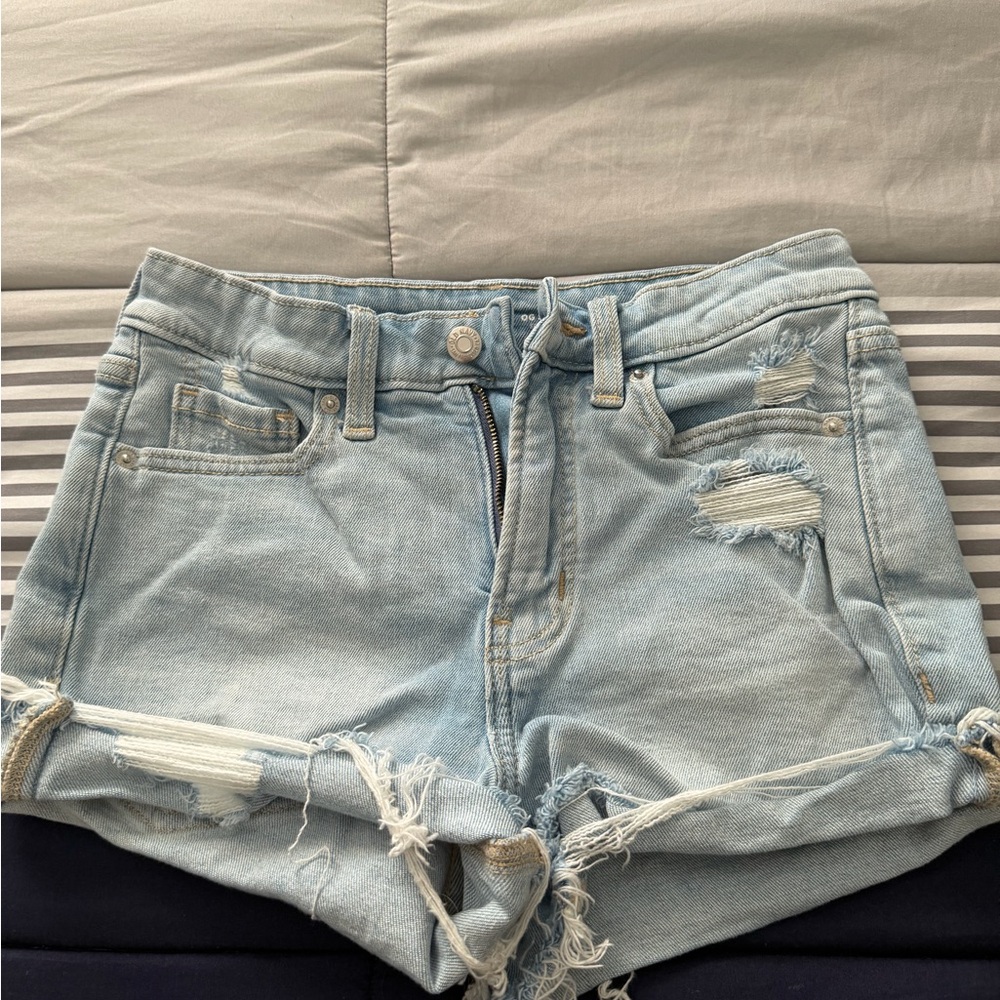 American Eagle Outfitters Light Blue Distressed Denim Shorts